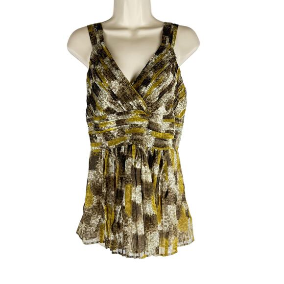 NEW Burberry Silk Pleated Tank Top Blouse V-neck Dark Mustard Size 10 - Picture 1 of 7